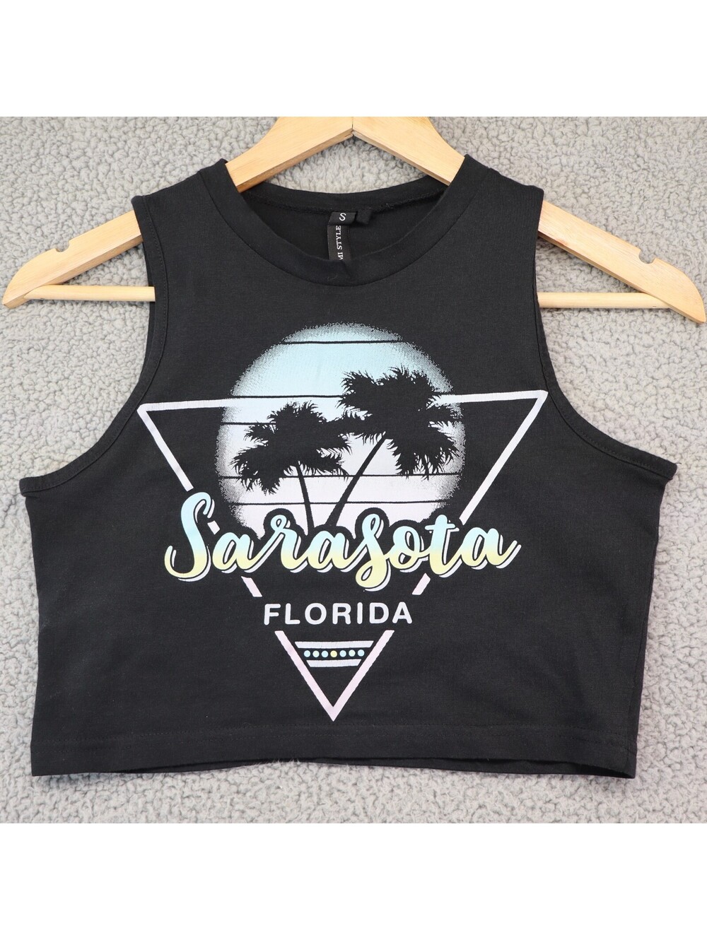 Miami Style Tank Top Women Small Black Crop Sarasota Florida - Picture 1 of 7